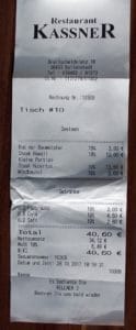 Rechnung vom Restaurant Kassner